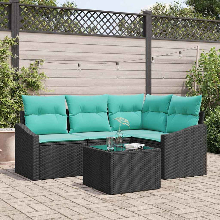 Sofa Sæt med pude 5 pcs Sort polyrattan