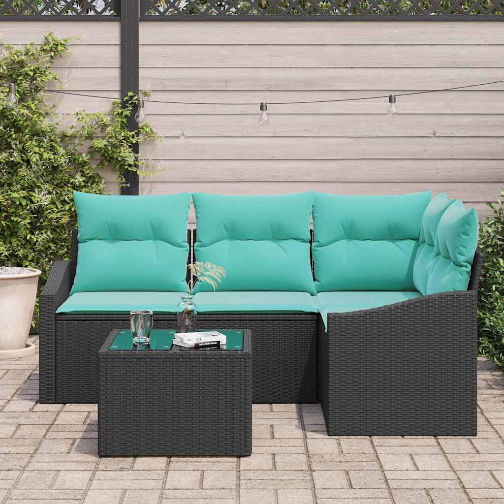 Sofa Sæt med pude 5 pcs Sort polyrattan