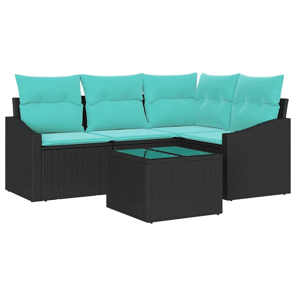 Sofa Sæt med pude 5 pcs Sort polyrattan