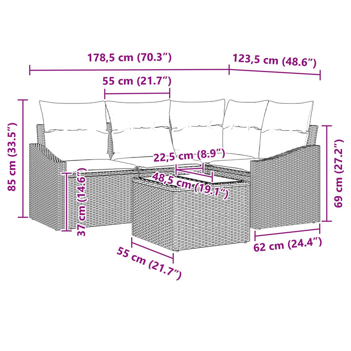 Sofa Sæt med pude 5 pcs Sort polyrattan