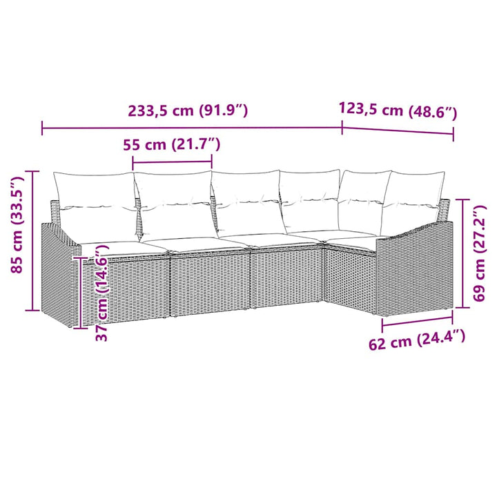 Sofa Sæt 5 stk. Sort polyrattan