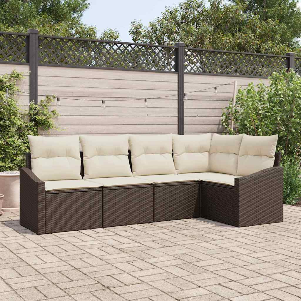 Sofa Sæt med pude 5 pcs Brun polyrattan