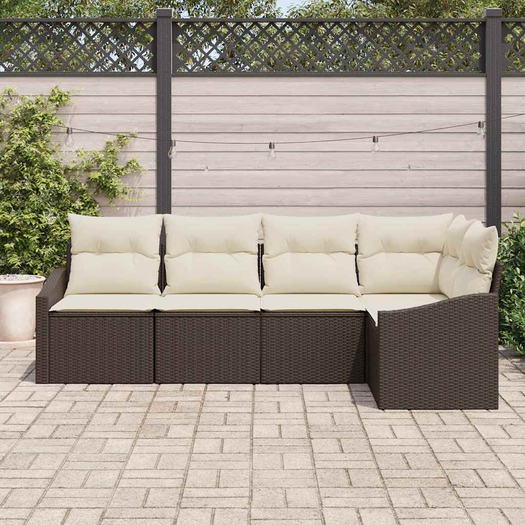 Sofa Sæt med pude 5 pcs Brun polyrattan