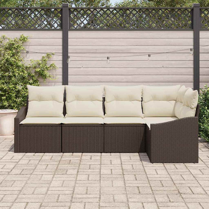 Sofa Sæt med pude 5 pcs Brun polyrattan