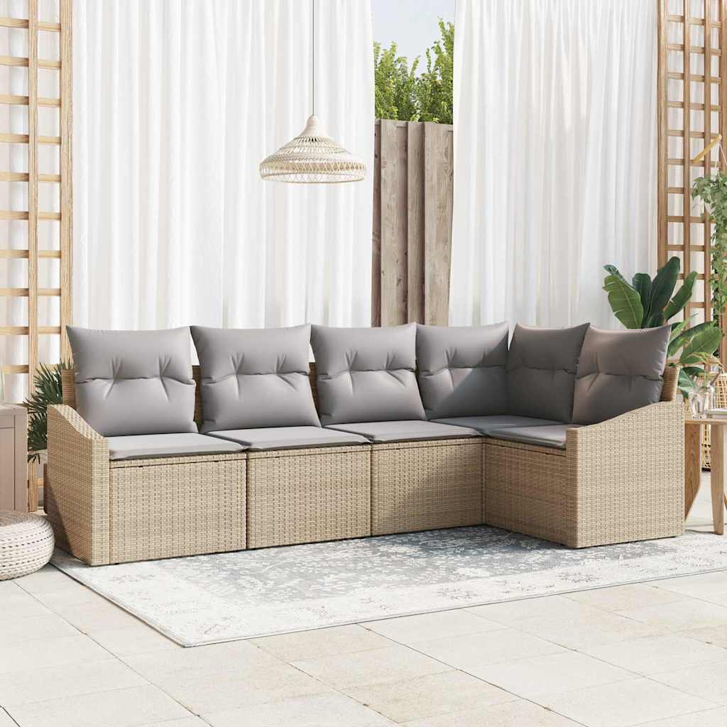 Sofa Sæt med pude 5 pcs Beige polyrattan