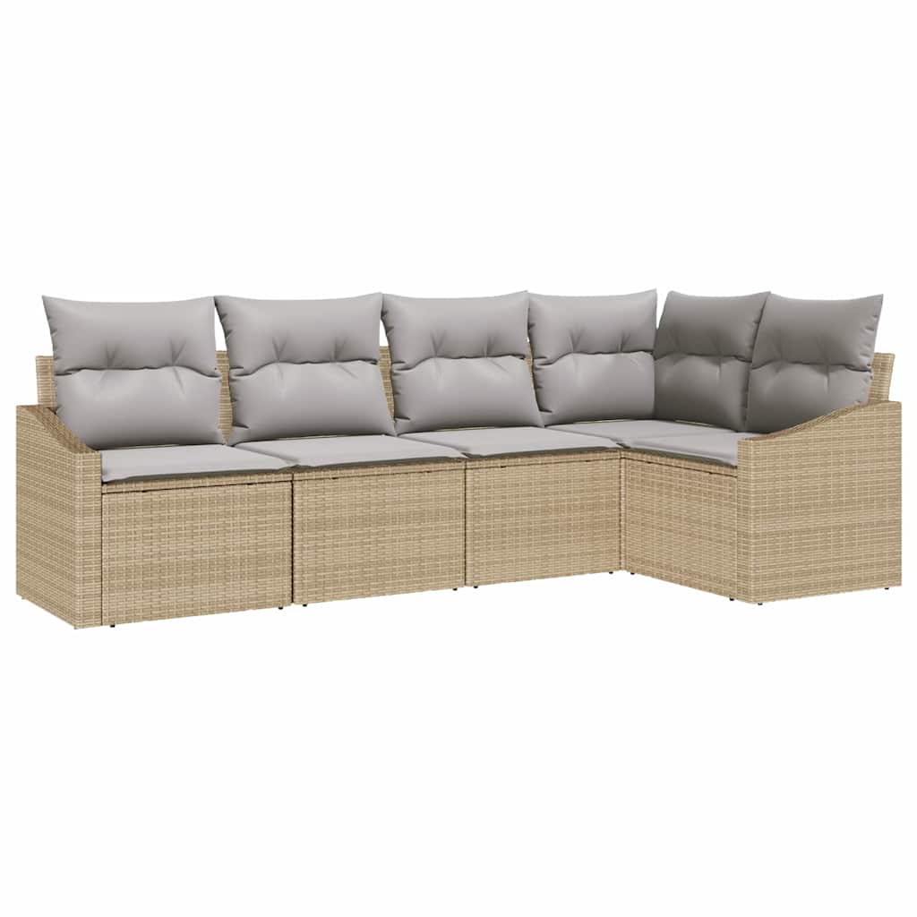 Sofa Sæt med pude 5 pcs Beige polyrattan