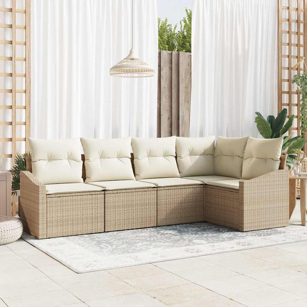 Sofa Sæt med pude 5 pcs Beige polyrattan