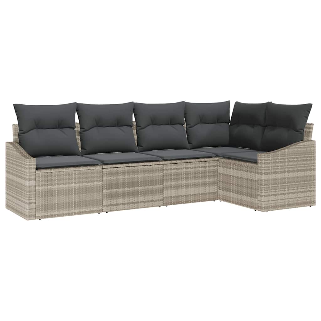 Sofa Sæt med pude 5 pcs Lysegrå polyrattan