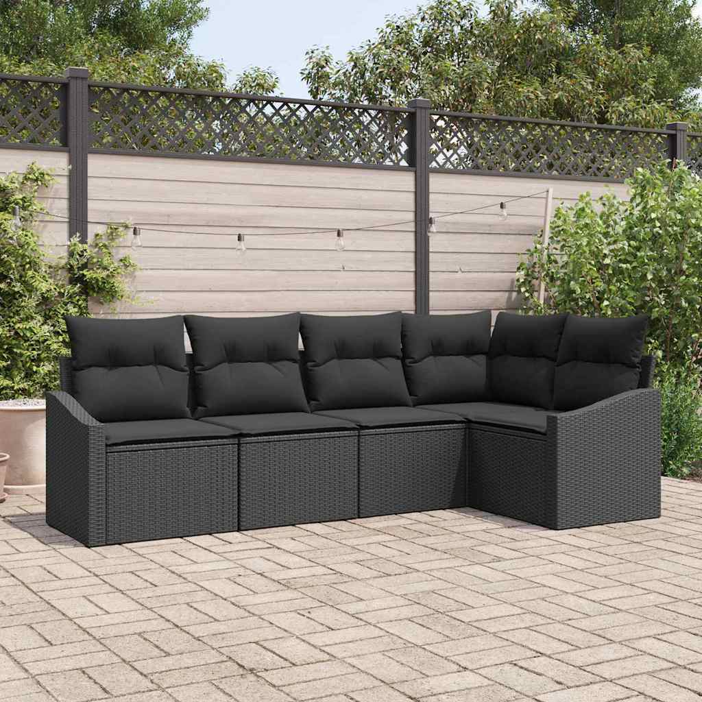 Sofa Sæt med pude 5 pcs Sort polyrattan