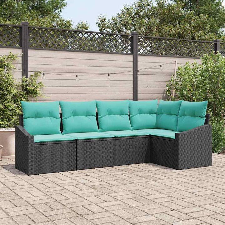 Sofa Sæt med pude 5 pcs Sort polyrattan