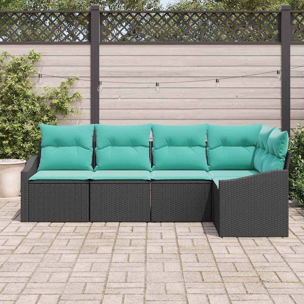 Sofa Sæt med pude 5 pcs Sort polyrattan