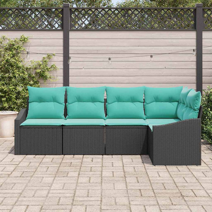 Sofa Sæt med pude 5 pcs Sort polyrattan
