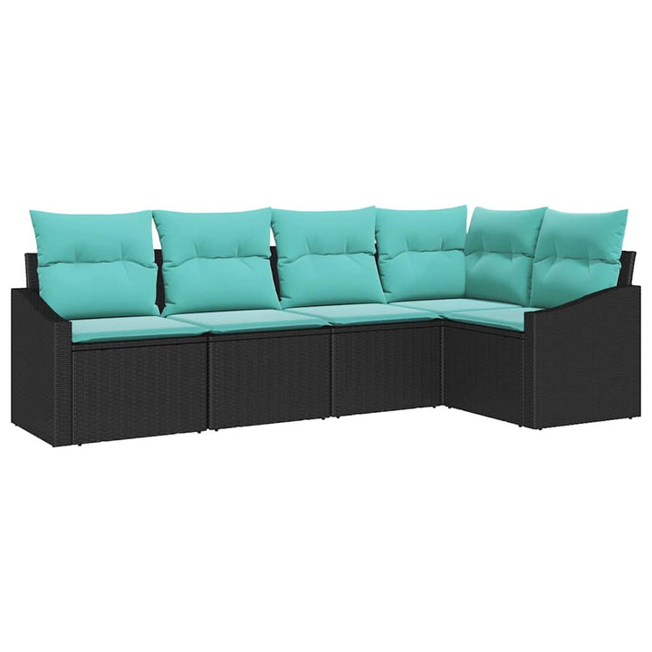 Sofa Sæt med pude 5 pcs Sort polyrattan