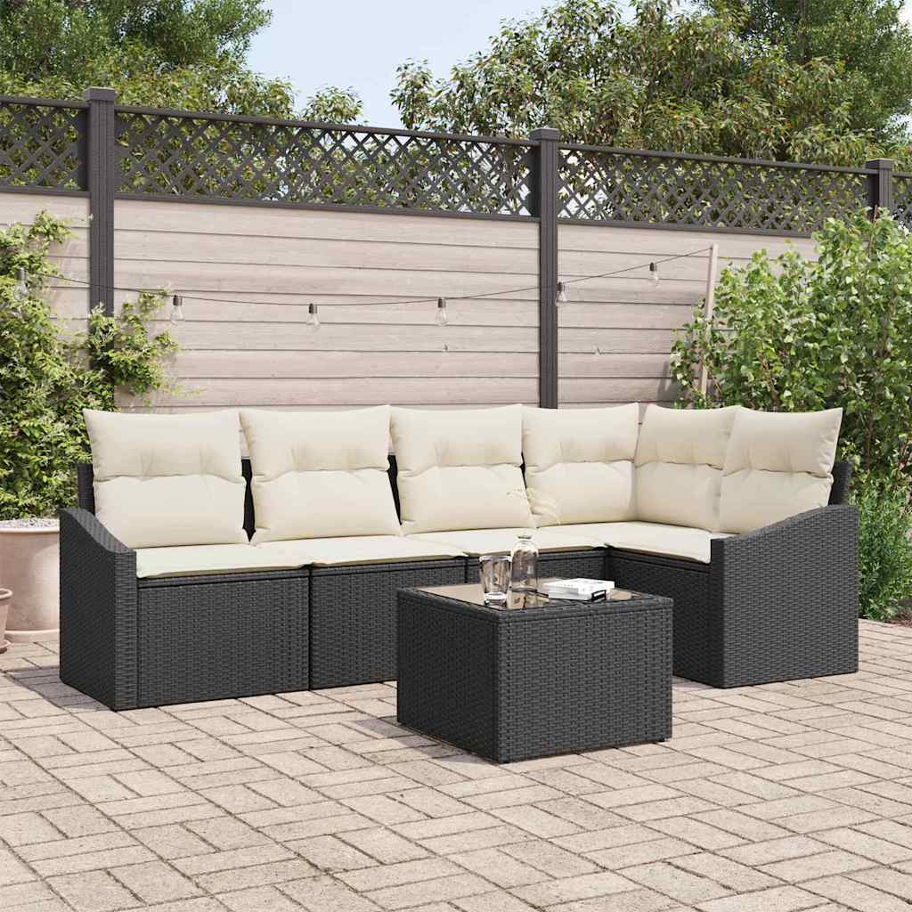 Sofa Sæt 6 stk. Sort polyrattan