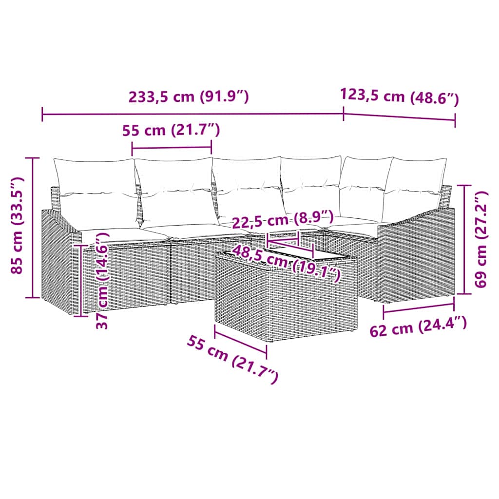 Sofa Sæt 6 stk. Sort polyrattan