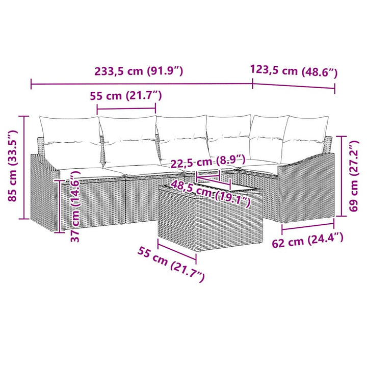 Sofa Sæt 6 stk. Sort polyrattan
