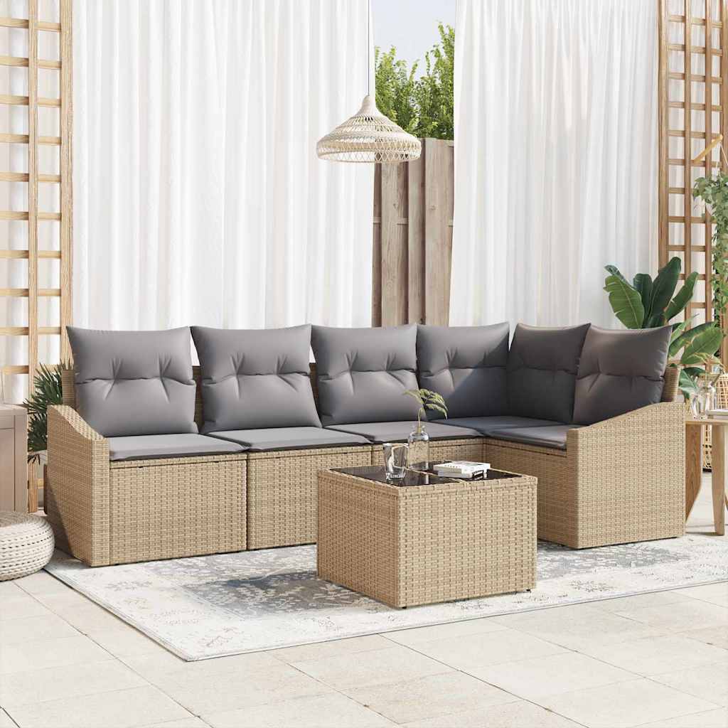 Sofa Sæt med pude 6 pcs Beige polyrattan