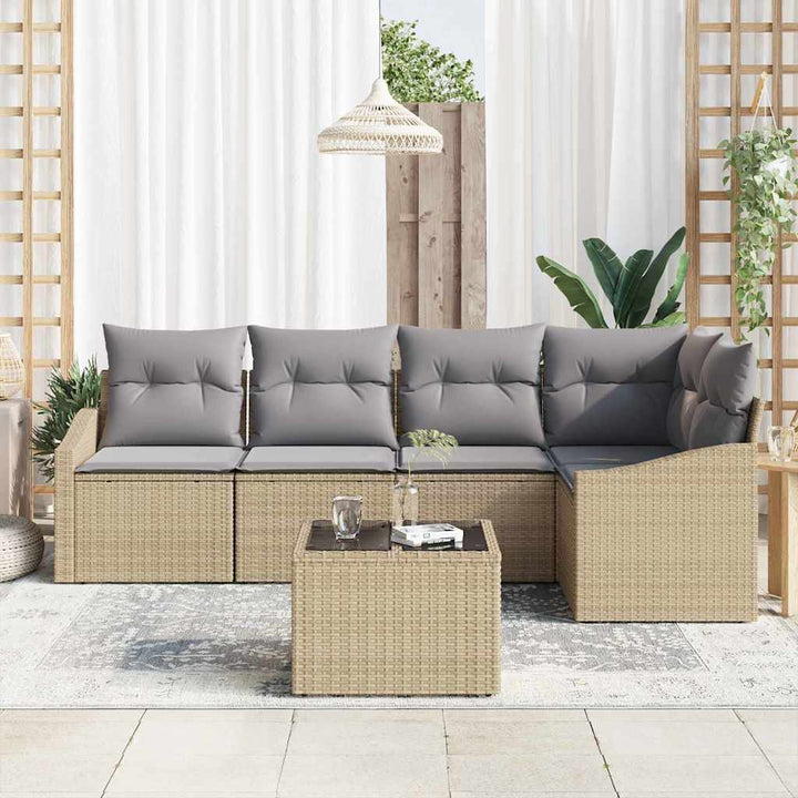 Sofa Sæt med pude 6 pcs Beige polyrattan