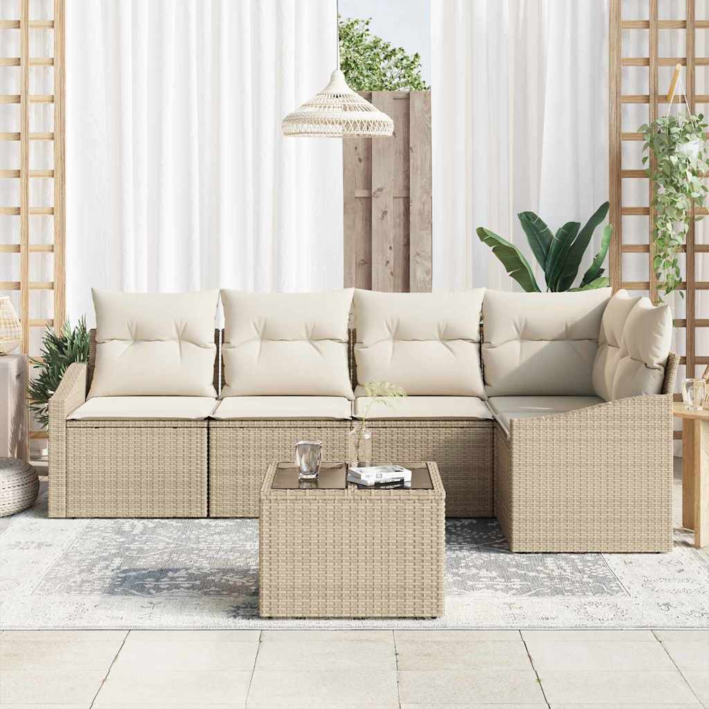 Sofa Sæt med pude 6 pcs Beige polyrattan
