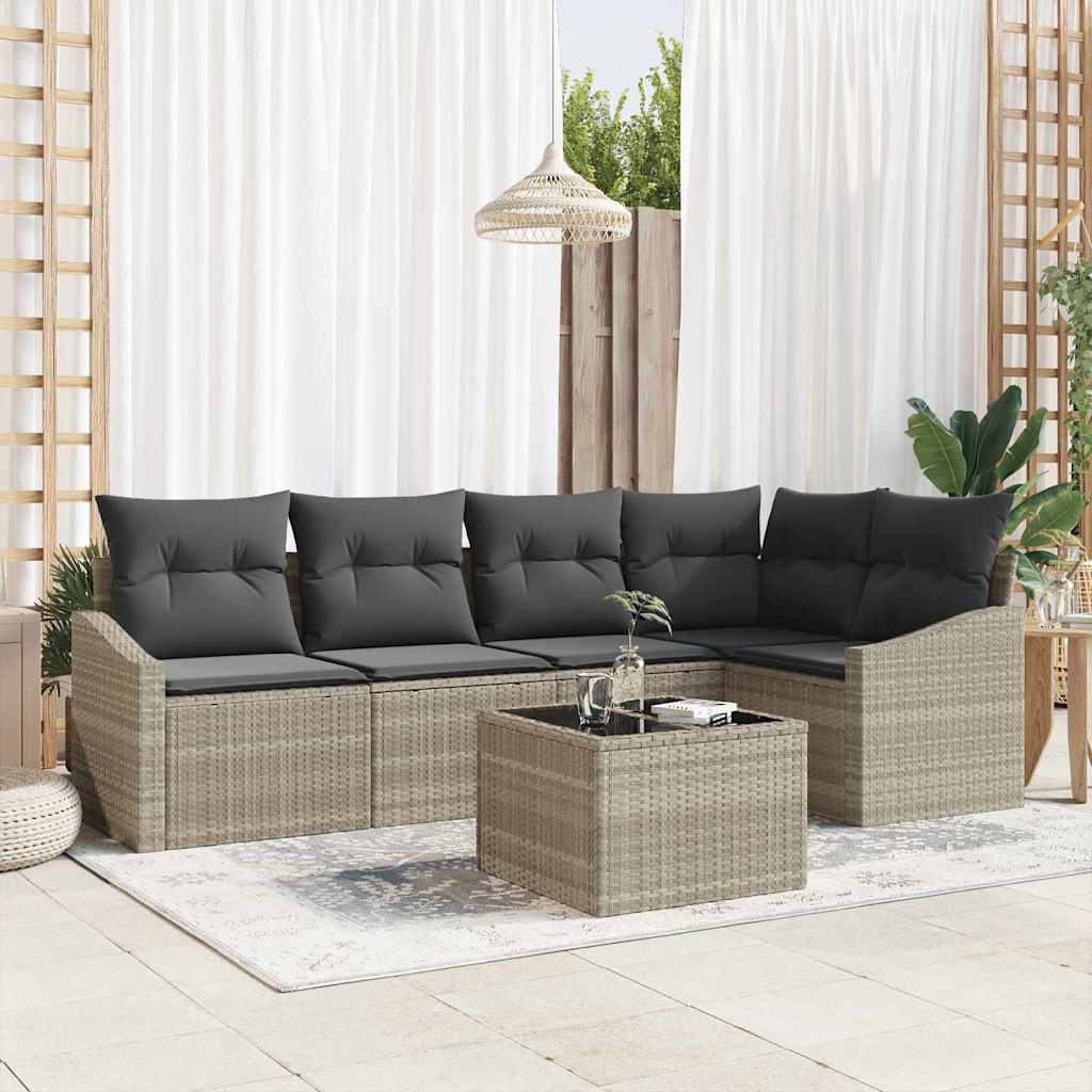 Sofa Sæt med pude 6 pcs Lysegrå polyrattan