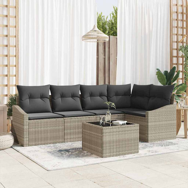 Sofa Sæt med pude 6 pcs Lysegrå polyrattan