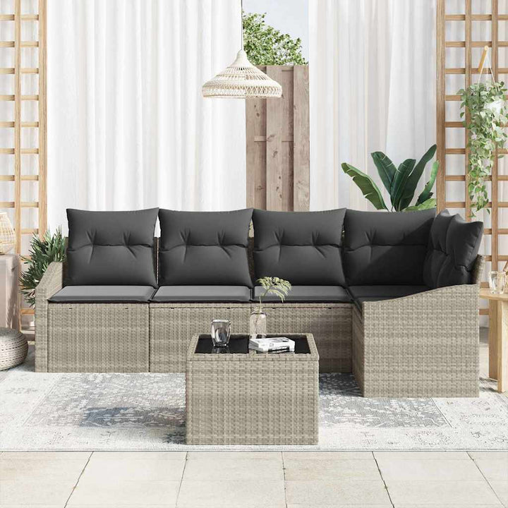 Sofa Sæt med pude 6 pcs Lysegrå polyrattan