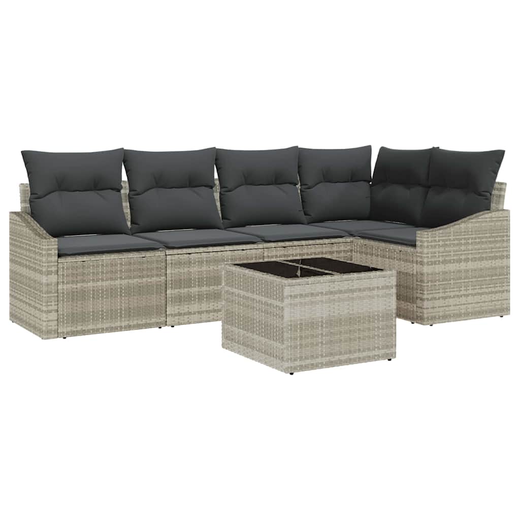 Sofa Sæt med pude 6 pcs Lysegrå polyrattan