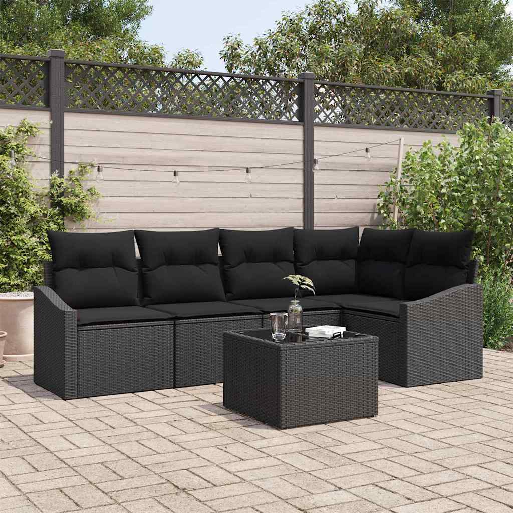 Sofa Sæt med pude 6 pcs Sort polyrattan