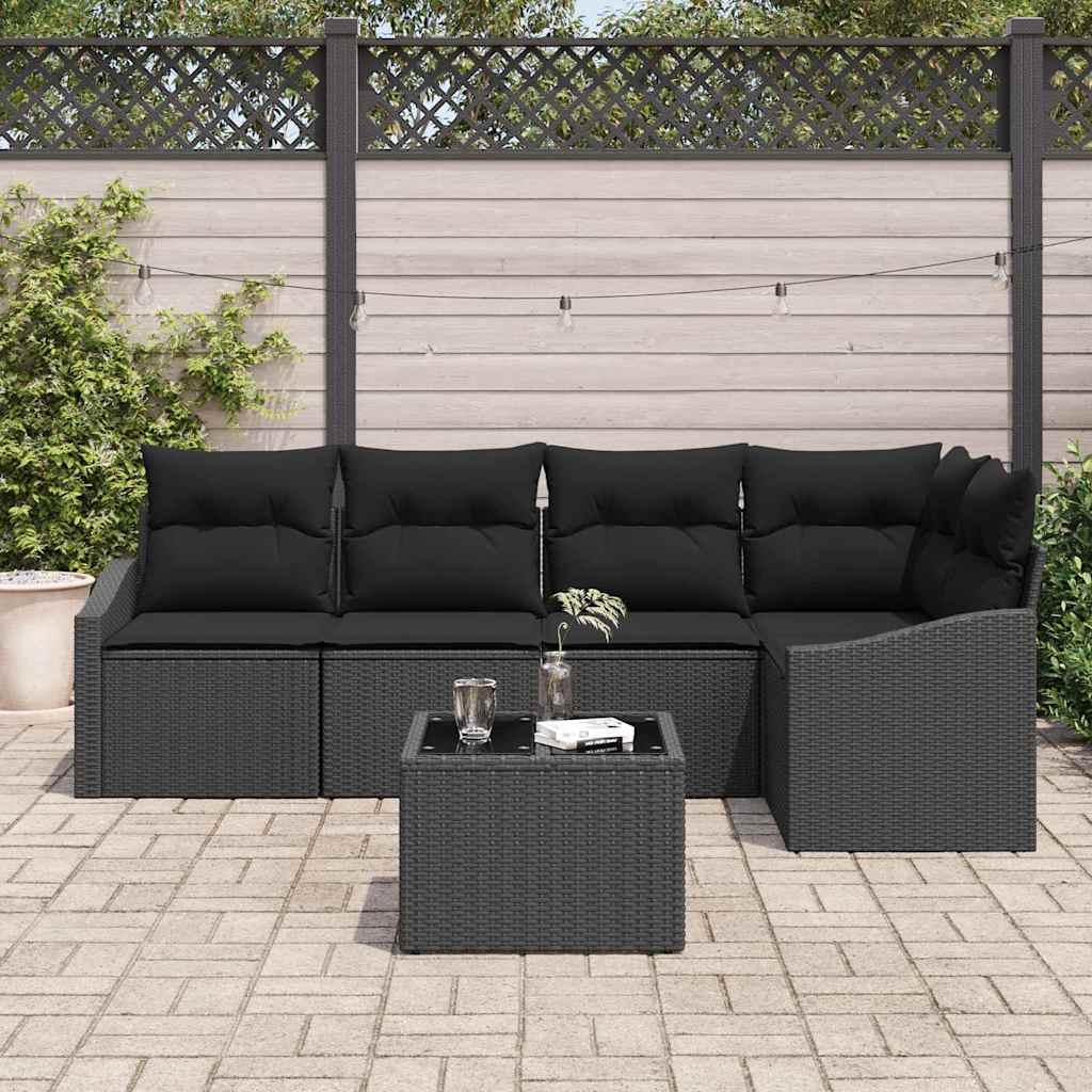 Sofa Sæt med pude 6 pcs Sort polyrattan