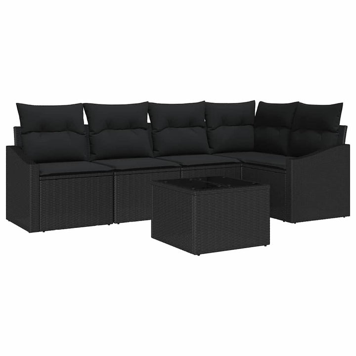 Sofa Sæt med pude 6 pcs Sort polyrattan