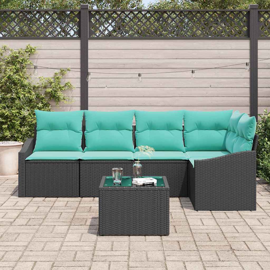 Sofa Sæt med pude 6 pcs Sort polyrattan