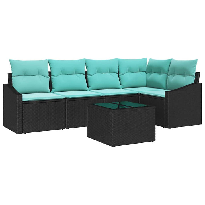 Sofa Sæt med pude 6 pcs Sort polyrattan