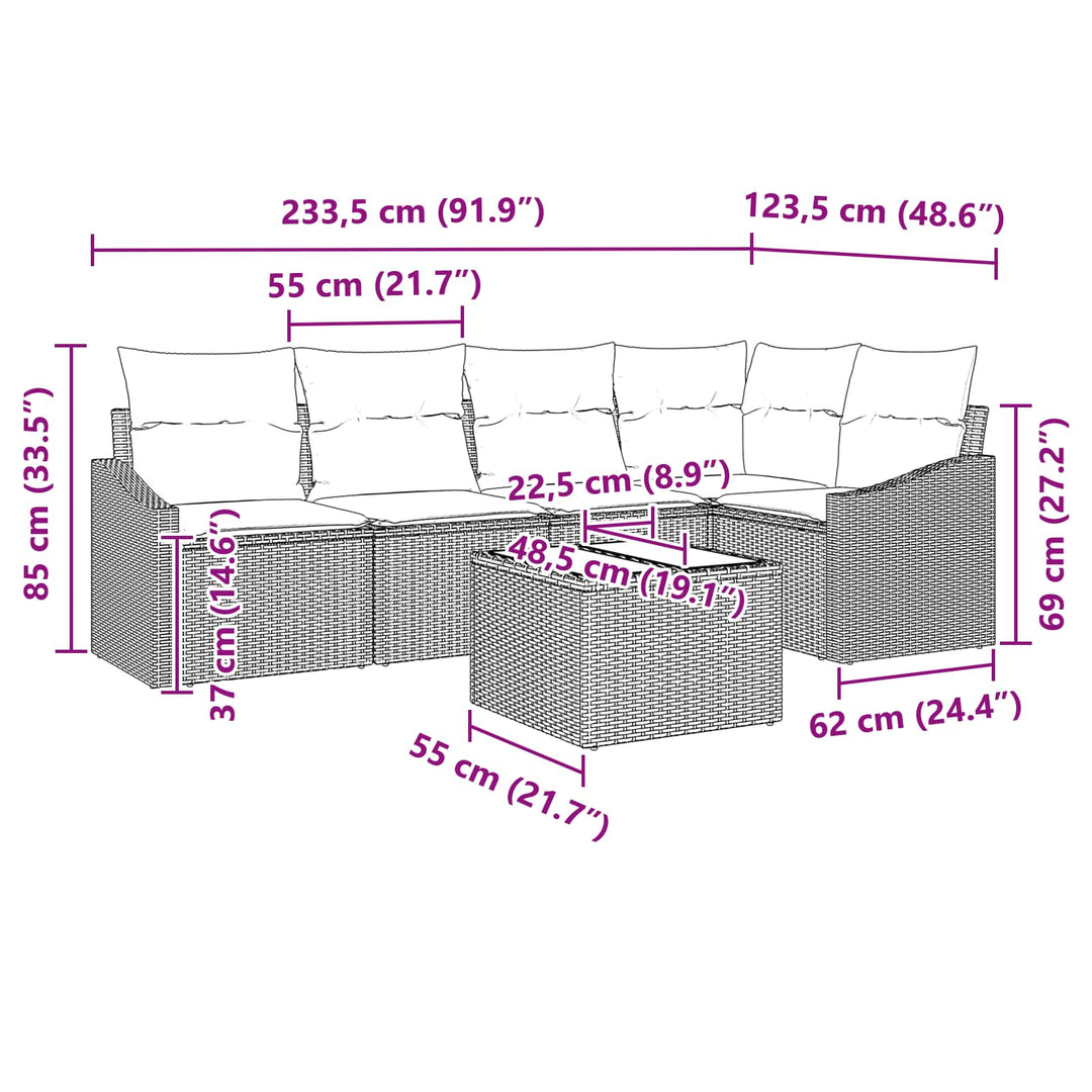 Sofa Sæt med pude 6 pcs Sort polyrattan