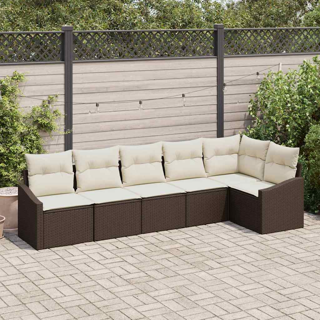 Sofa Sæt med pude 6 pcs Brun polyrattan