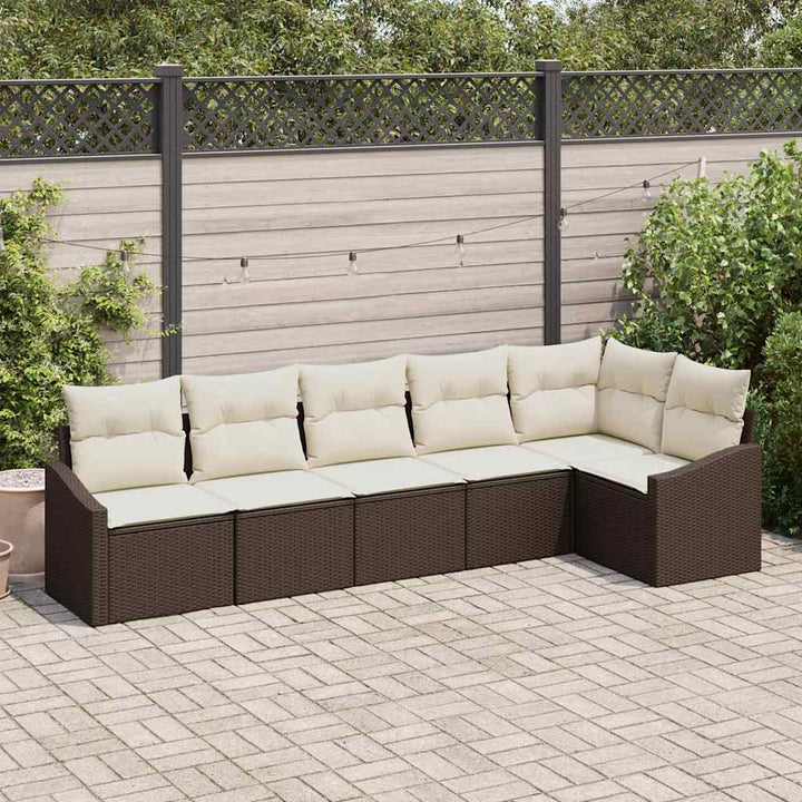 Sofa Sæt med pude 6 pcs Brun polyrattan