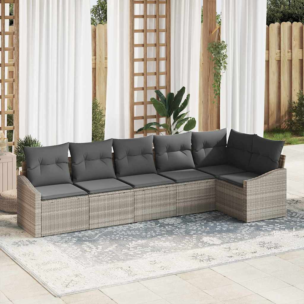Sofa Sæt med pude 6 pcs Lysegrå polyrattan