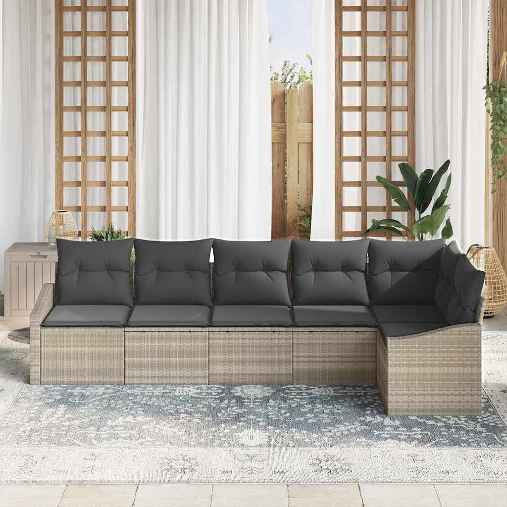 Sofa Sæt med pude 6 pcs Lysegrå polyrattan