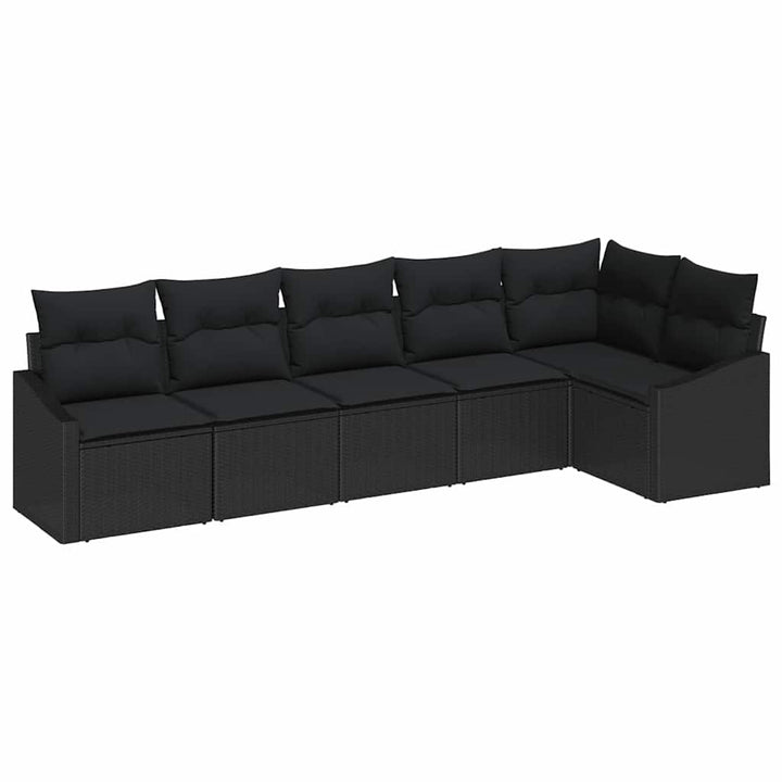 Sofa Sæt med pude 6 pcs Sort polyrattan