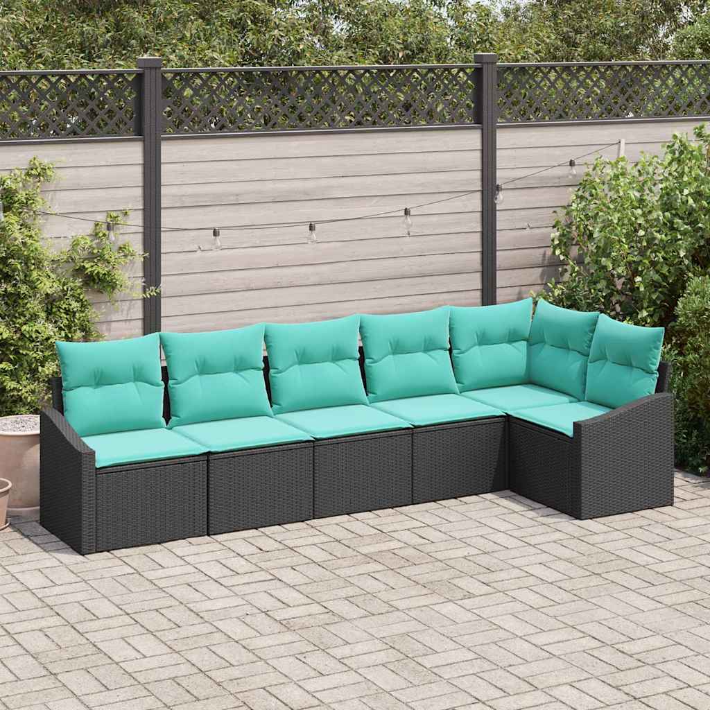 Sofa Sæt med pude 6 pcs Sort polyrattan