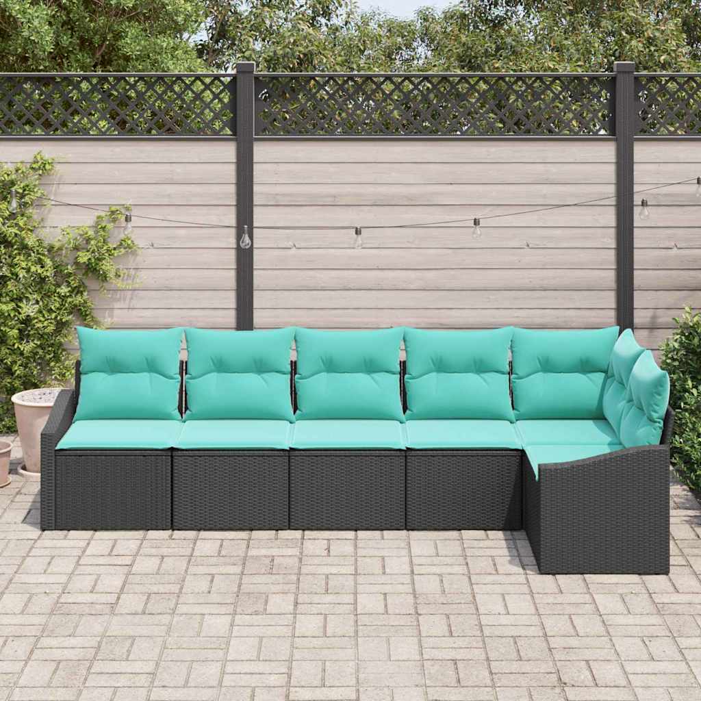 Sofa Sæt med pude 6 pcs Sort polyrattan