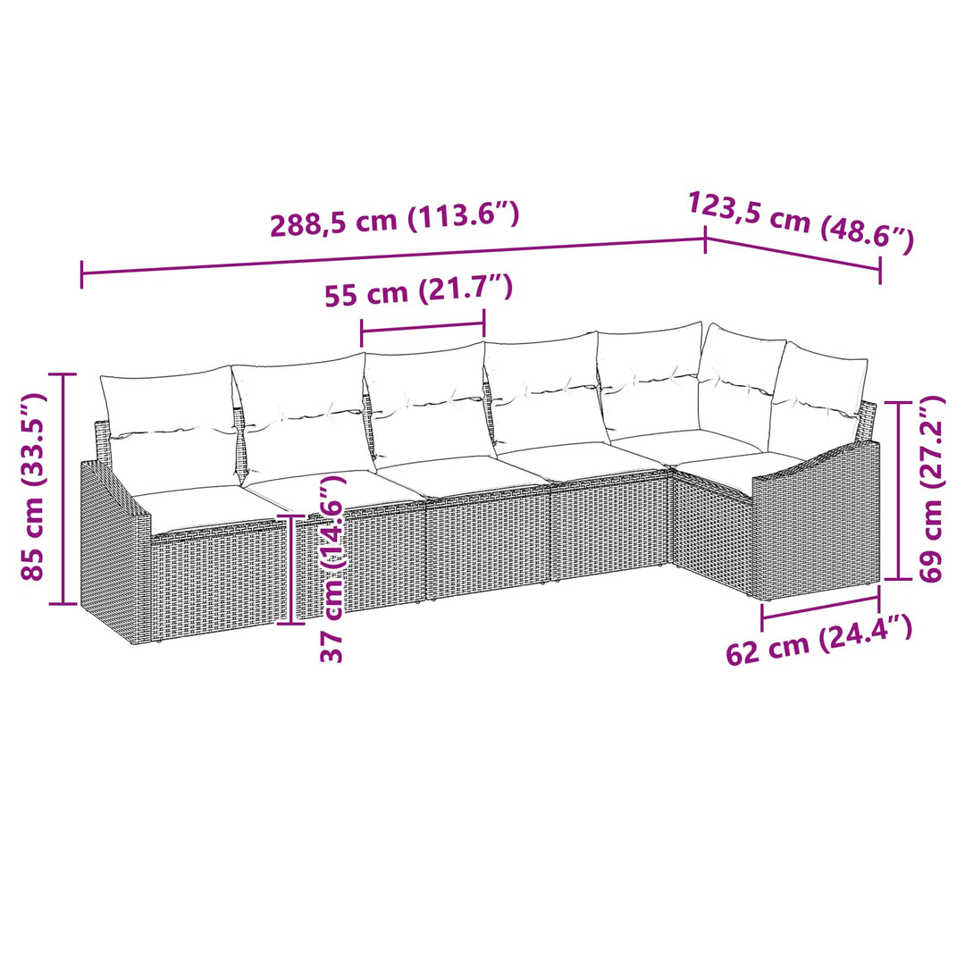 Sofa Sæt med pude 6 pcs Sort polyrattan