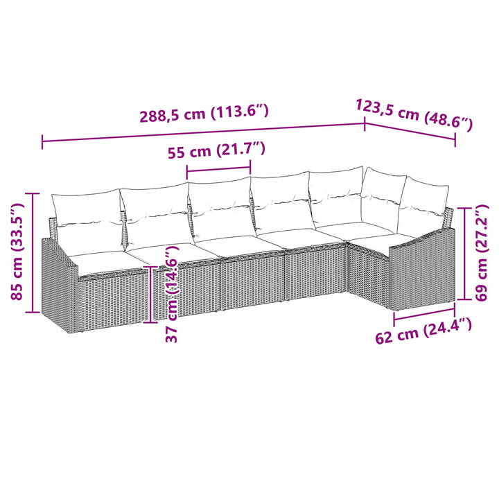 Sofa Sæt med pude 6 pcs Sort polyrattan