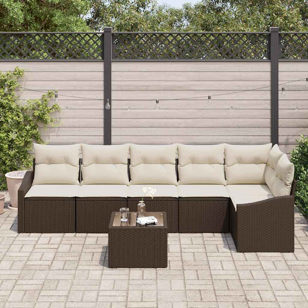 Sofa Sæt med pude 7 pcs Brun polyrattan