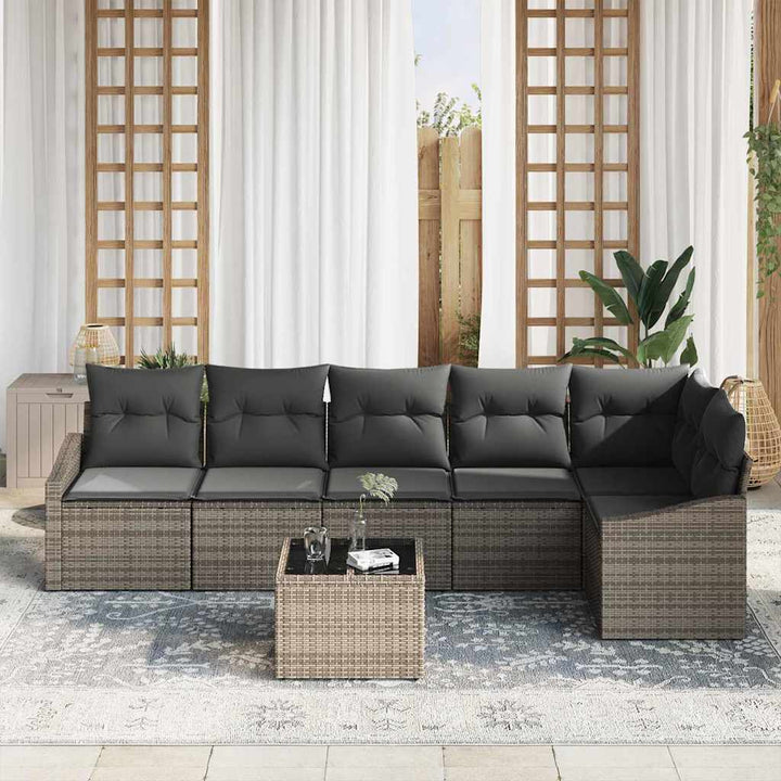 Sofa Sæt med pude 7 pcs Grå polyrattan