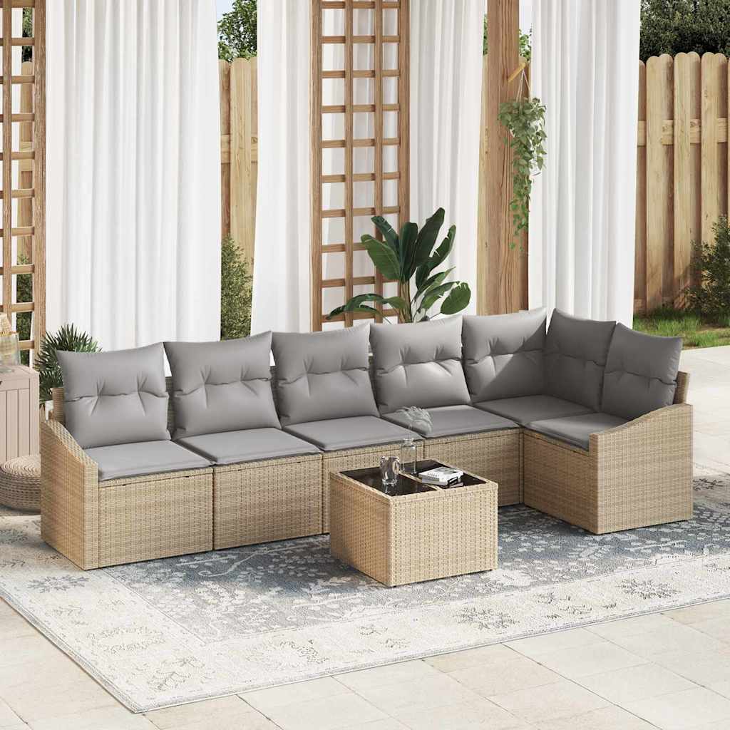 Sofa Sæt med pude 7 pcs Beige polyrattan