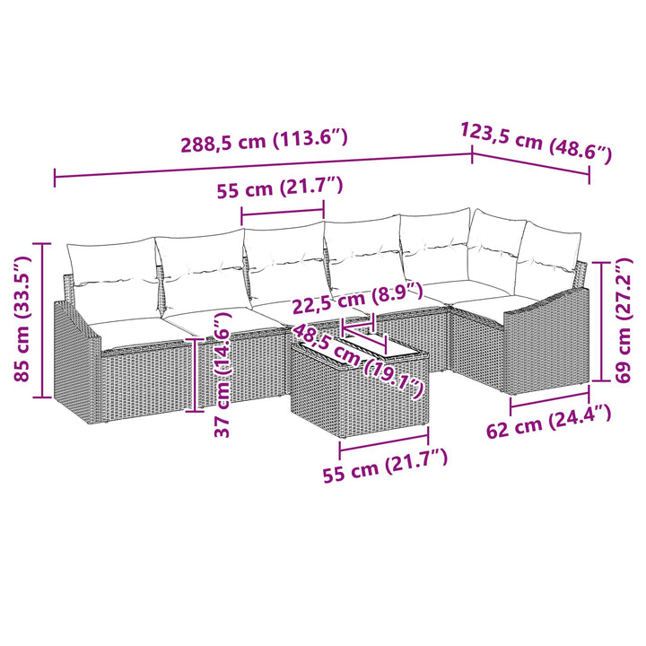 Sofa Sæt 7 stk. Brun polyrattan