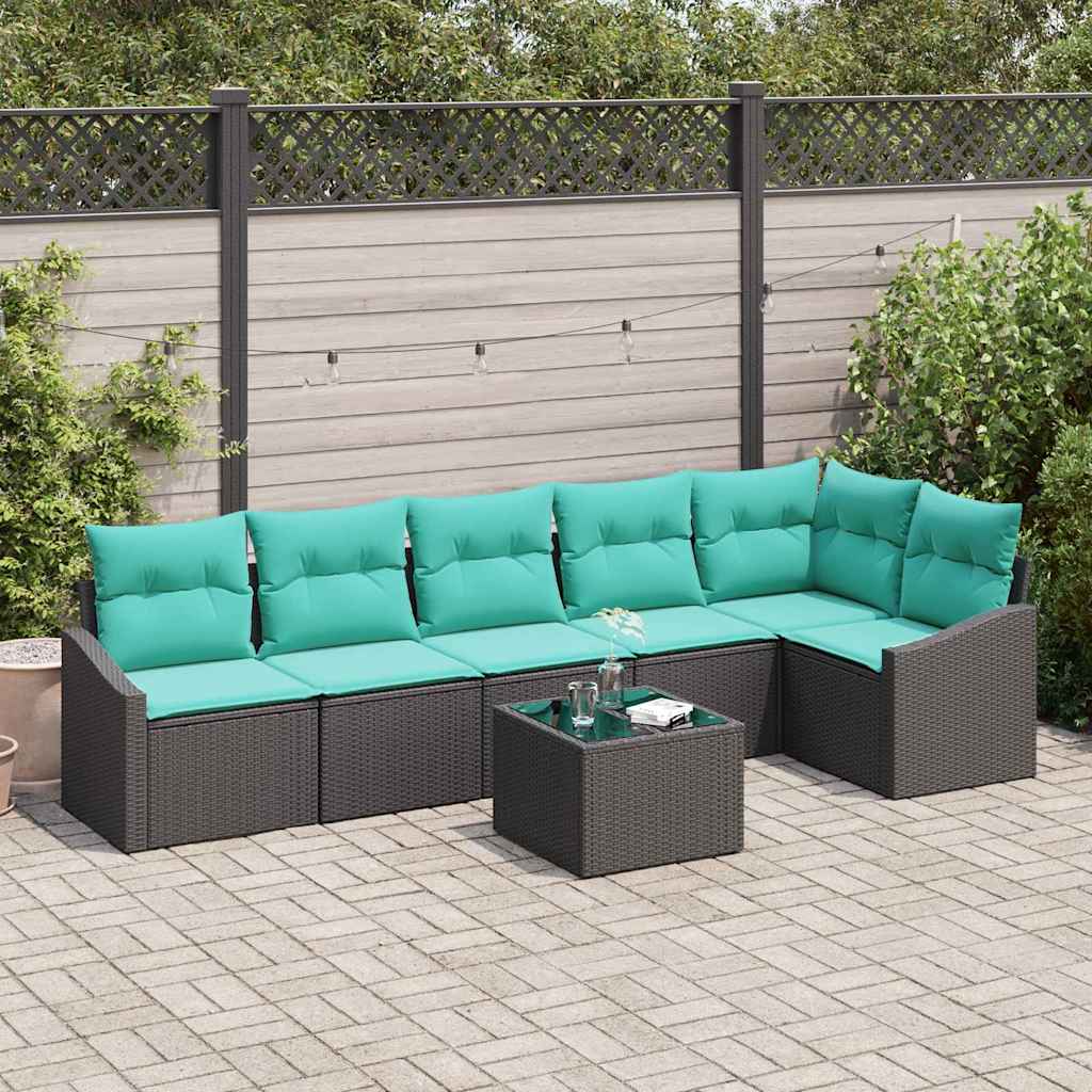 Sofa Sæt med pude 7 pcs Sort polyrattan