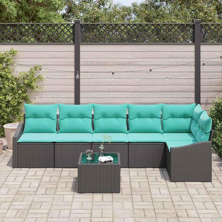 Sofa Sæt med pude 7 pcs Sort polyrattan