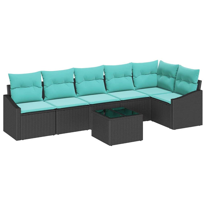 Sofa Sæt med pude 7 pcs Sort polyrattan