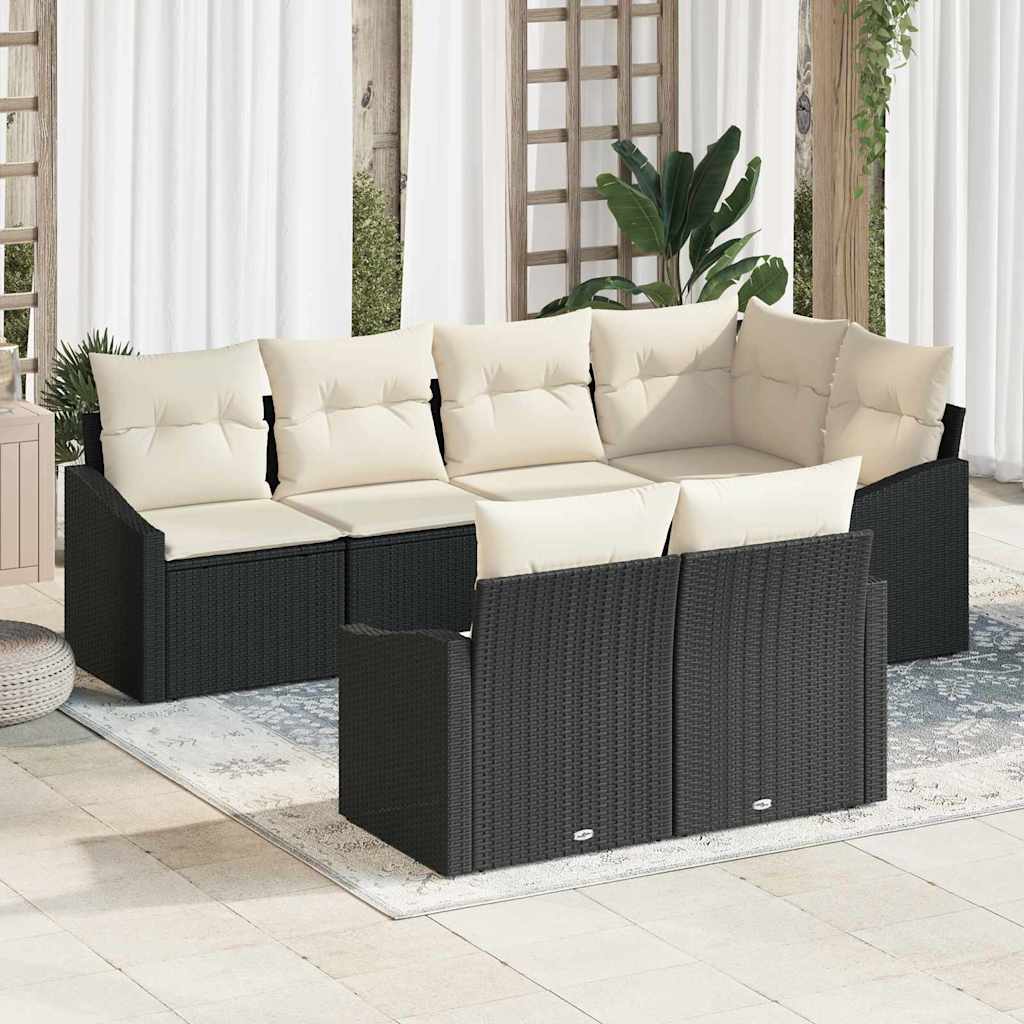 Sofa Sæt 7 stk. Sort polyrattan